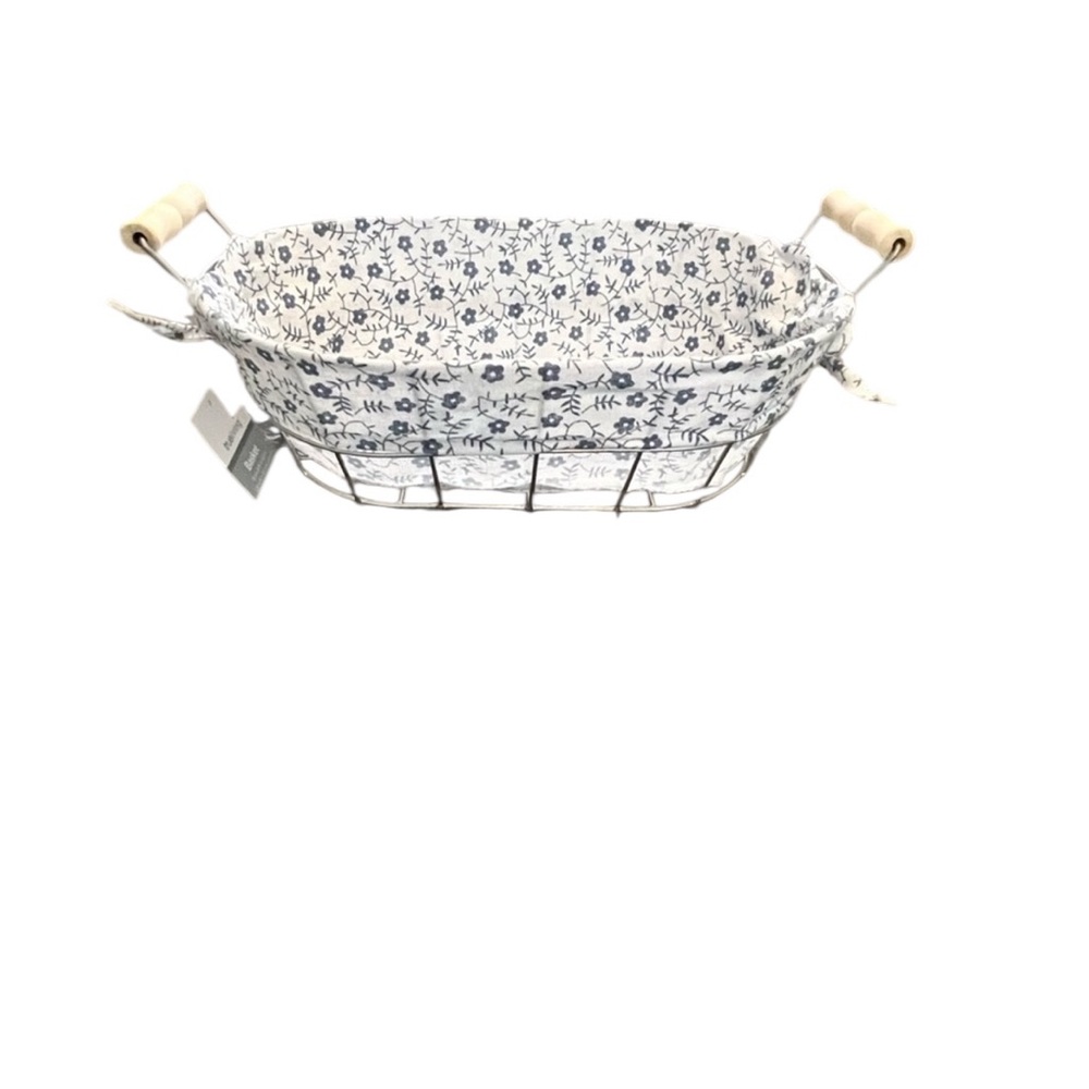 True Living Wire Basket W/Fabric Liner‎ and Wooden Handles NEW